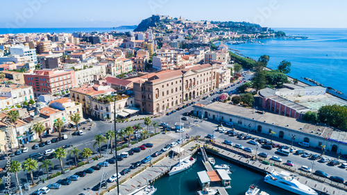 Top view of Italian city, aerial shoot with drone. Concept of tourism and recreation