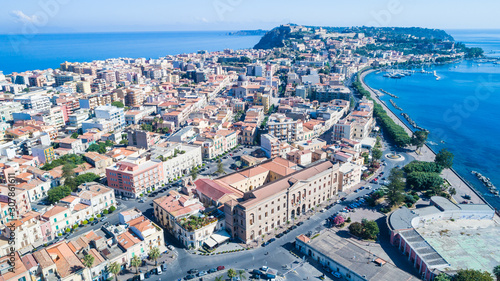 Top view of Italian city, aerial shoot with drone. Concept of tourism and recreation
