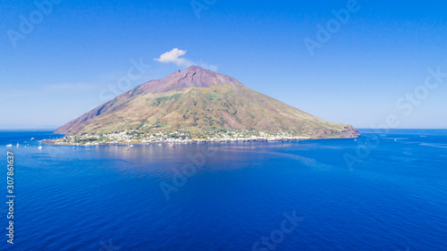 Top view of tropical islands volcano in Italian, Europe. aerial shoot with drone.
