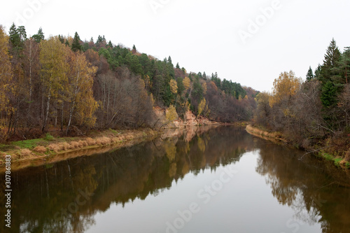 autumn city. autumn forest, sky, clouds, forest