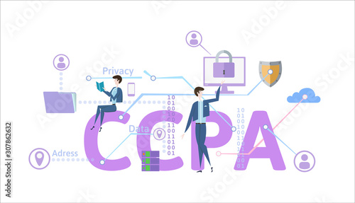 CCPA, California Consumer Privacy Act. USA data security, consumer personal data protection. Concept vector illustration. Flat style, horizontal.