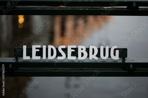 Road name amsterdam leidsebrug canal macro background high quality prints