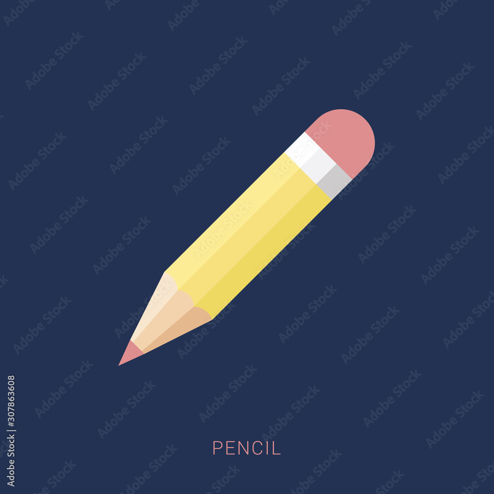 Pencil icon in flat design. Vector illustration. Pencil on blue background. Minimal flat icon Pencil icon in flat design. Vector illustration. Pencil on blue background. Minimal flat icon