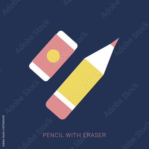 Pencil with eraser icon flat style. Minimal flat icon