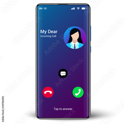 incoming call user interface. mobile phone realistic design 