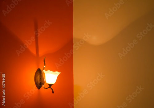 Wall Lamp isolated on dual Color wall background with copy space