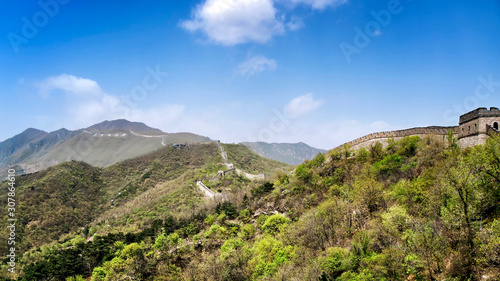 The Great Wall of China in summer. The Mutianyu area. China famous landmark. wonders of the world