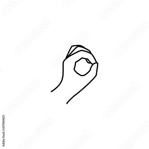 Hand gesture Letter of the Alphabet O or Zero. Vector contour icon of a woman's hand in a fashionable minimalist style