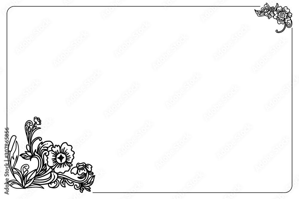 Drawing Botanic corner frame for any design such as letter, invitation card decorative. Hand draw black and white color vector illustration with layers. Drawing Botanic corner frame for any design such as letter, invitation card decorative. Hand draw black and white color vector illustration with layers.