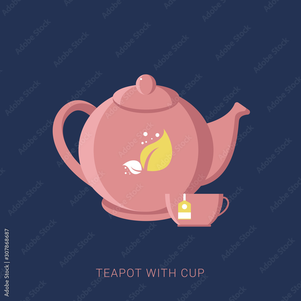 The teapot and cup icon. Tea symbol. Flat Vector illustration. Minimal flat icon The teapot and cup icon. Tea symbol. Flat Vector illustration. Minimal flat icon