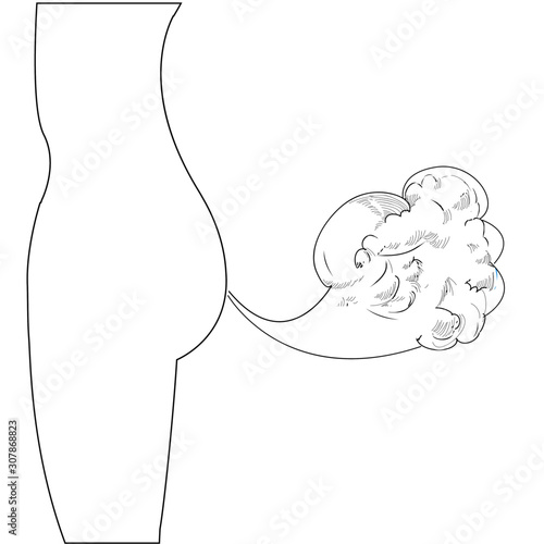 Excess gas from human body. Farting vector illustration. Silhouette outline