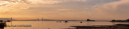 Panorama Penang bridge Malaysia view the morning landscape after sunrise, Transportation routes to Penang Island Georgetown landmark cityscape, beautiful background structure skyline evening © ruslee