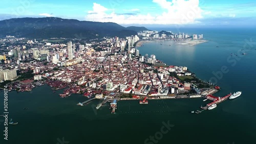 Aerial view of the Penang Island, Malaysia from sea.