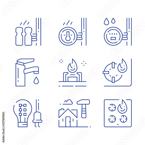 House services, electricity efficient light-bulb, water faucet, central heating, resources consumption meter, gas stove burner