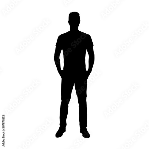 Man standing with hands in pockets. Adult people. Isolated vector silhouette © michalsanca
