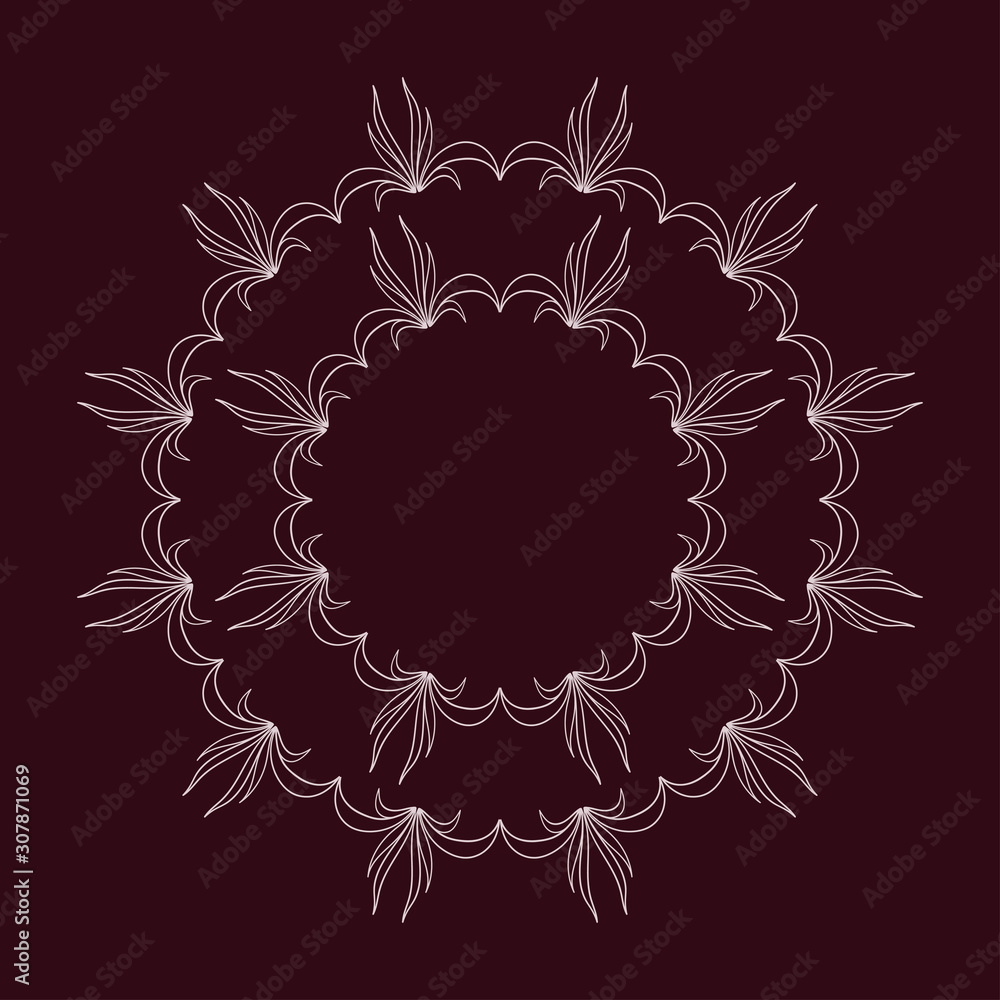 Wreath from light pink floral doodles on maroon background. Wreath from light pink floral doodles on maroon background.