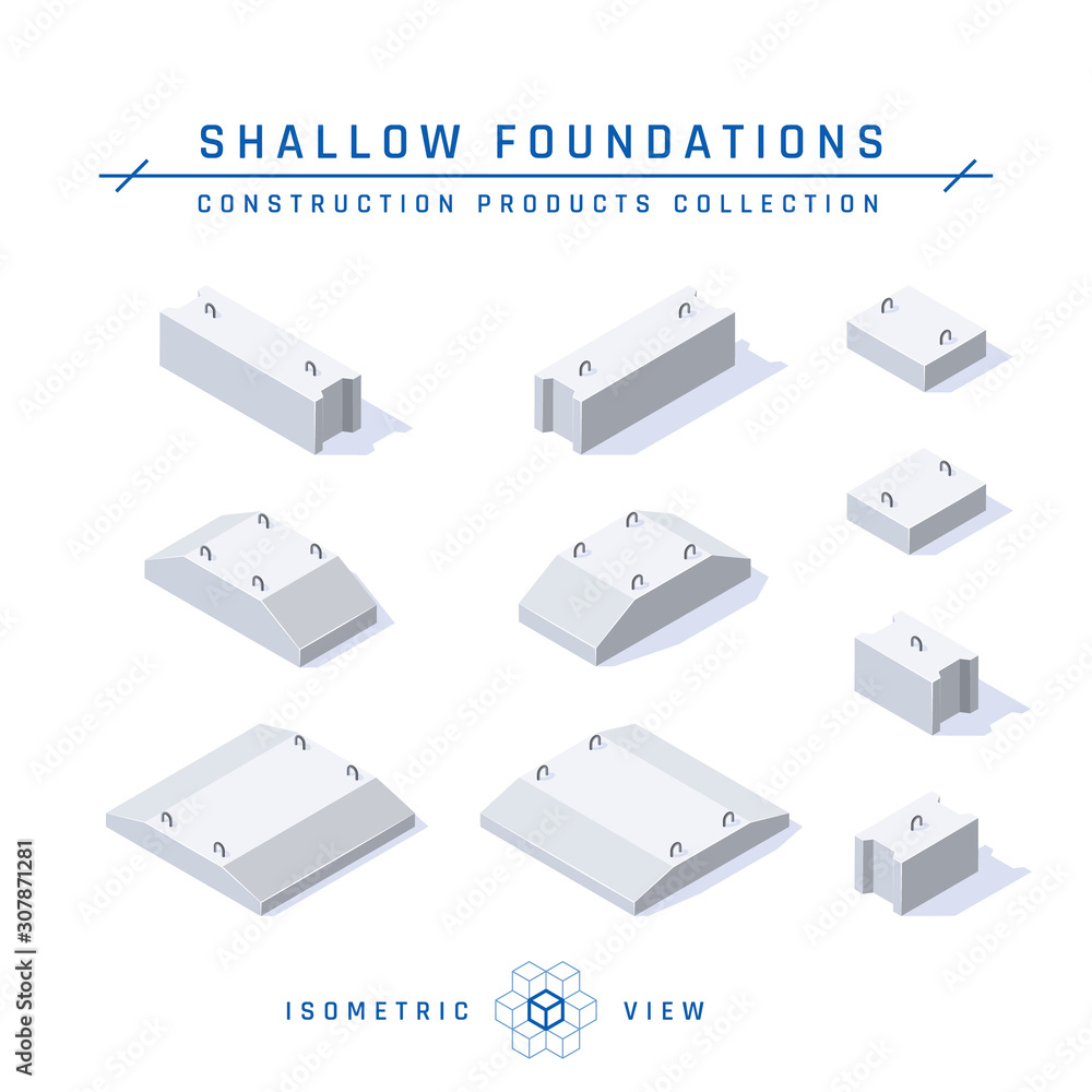 Concrete foundation in isometric view, vector icon