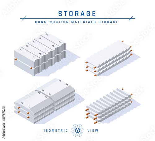 Concrete storage in isometric view, vector icon