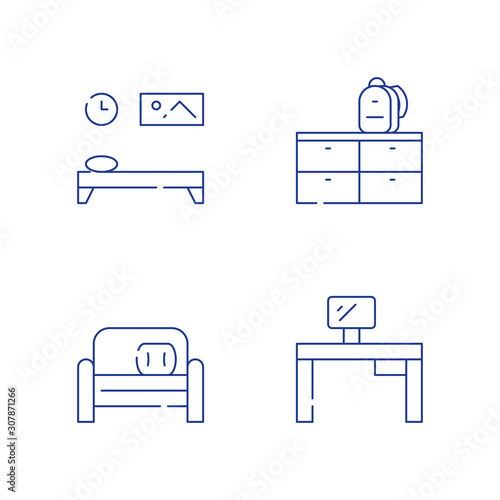 Children bedroom furniture, desk and monitor home work, small couch