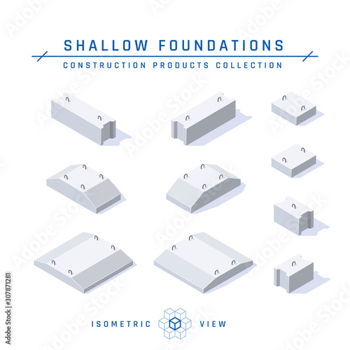 Concrete foundation in isometric view, vector icon