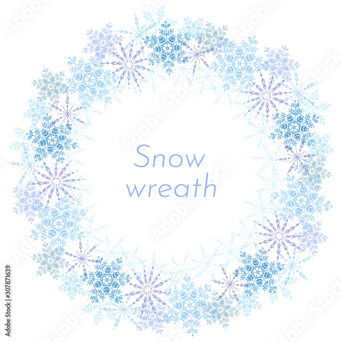 Winter wreath of snowflakes on a white background. Vector christmas illustration.