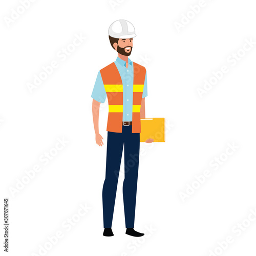 Architect man design, Construction work repair reconstruction industry build and project theme Vector illustration