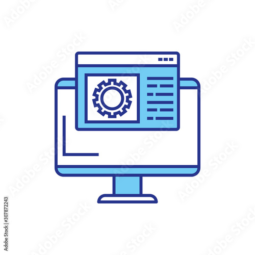 Gear and computer design, construction work repair machine part technology industry and technical theme Vector illustration