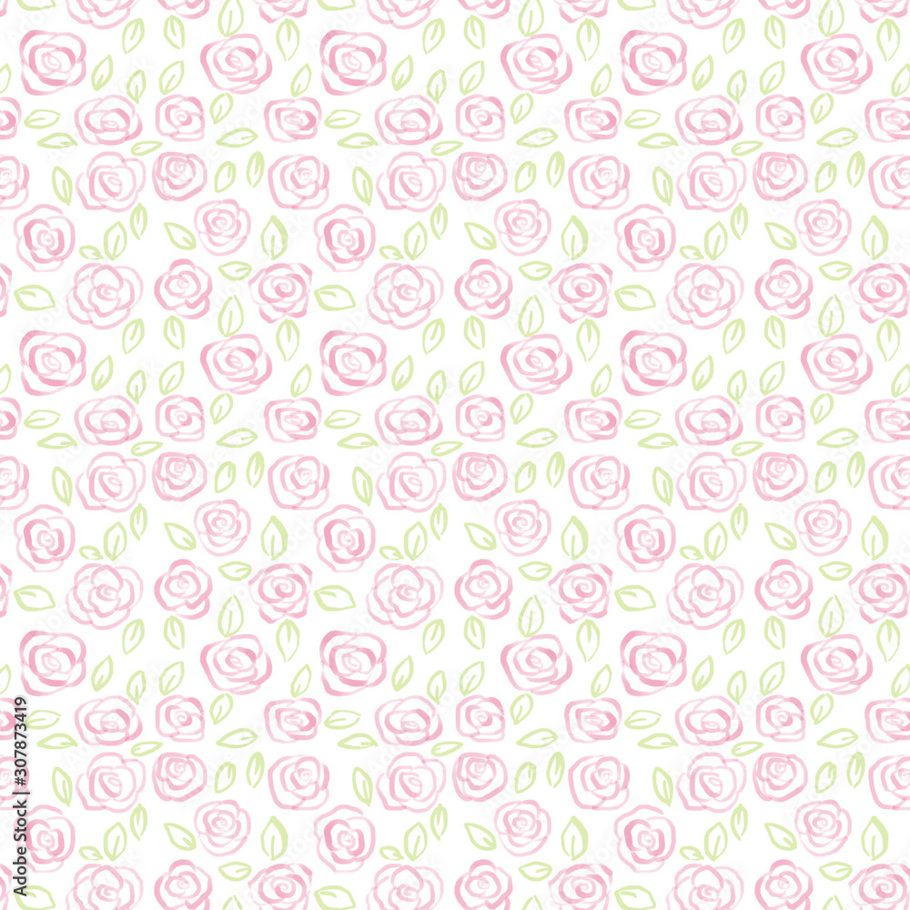 Illustration seamless patterof beautiful pink rose, water colour outline rose is vintage style for background greeting cards and invitations of the wedding, birthday, Valentine's Day and Mother's Day.