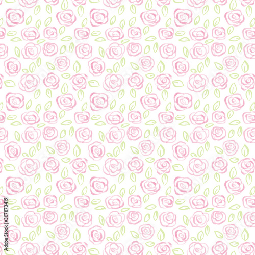 Illustration seamless patterof beautiful pink rose, water colour outline rose is vintage style for background greeting cards and invitations of the wedding, birthday, Valentine's Day and Mother's Day.