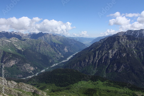 Teberda River in the Mountains of Caucasus  Russia