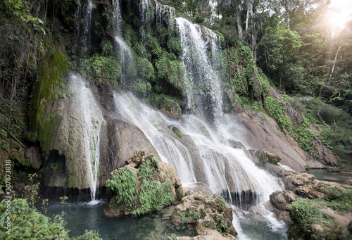 Bild auf Leinwand Park Soroa, Soroa waterfall, Pinar del Rio, Cuba. mixed media
