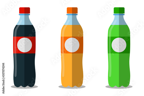 Soda, set of plastic soda bottles isolated on a white background. Vector illustration.