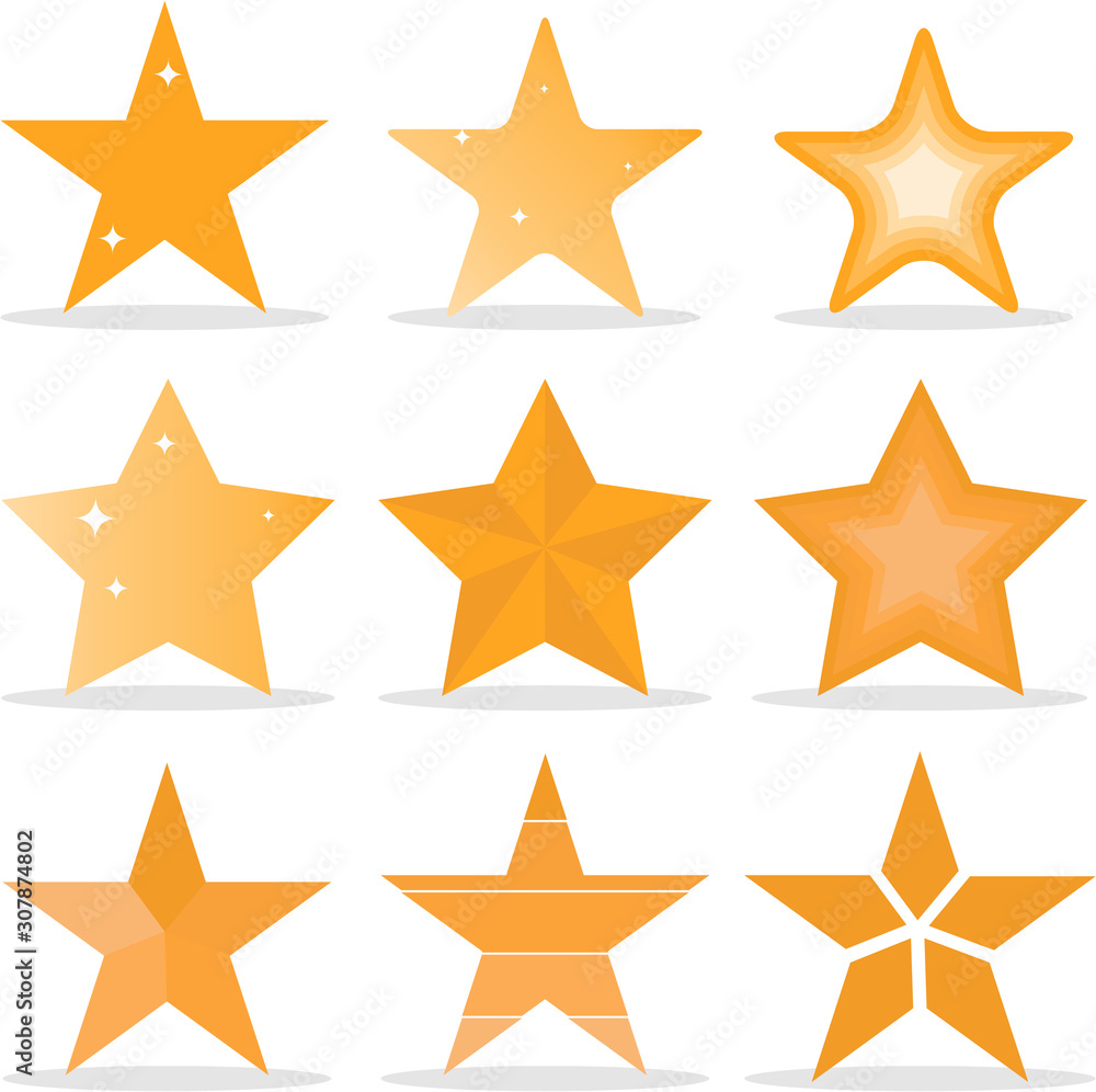Obraz premium Gold star, a set of gold stars. Cartoon gold star. Flat design