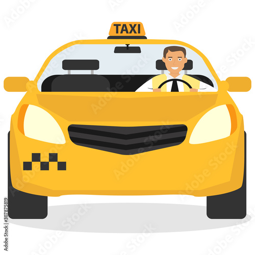 Taxi service vector icons. Taxi signs. Checkered taxi, car, passenger, transportation, trip.
