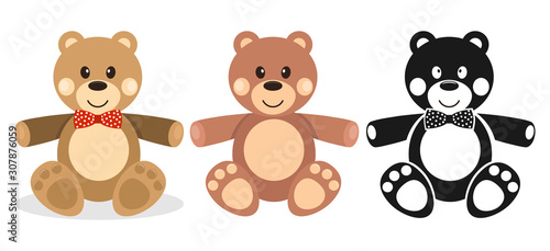Teddy bear, set of teddy bears, silhouette of a teddy bear. Vector illustration of a soft children's toy.