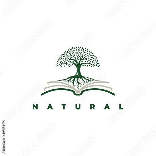 Book with tree logo design symbol vector template