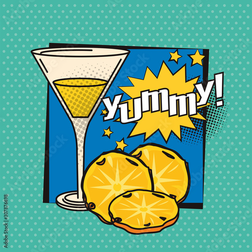 poster pop art style with cocktail cup and pineapple
