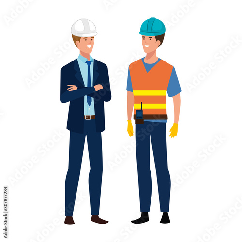 Builder and architect man design, Construction work repair reconstruction industry build and project theme Vector illustration