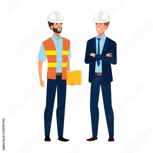 Architect men design, Construction work repair reconstruction industry build and project theme Vector illustration