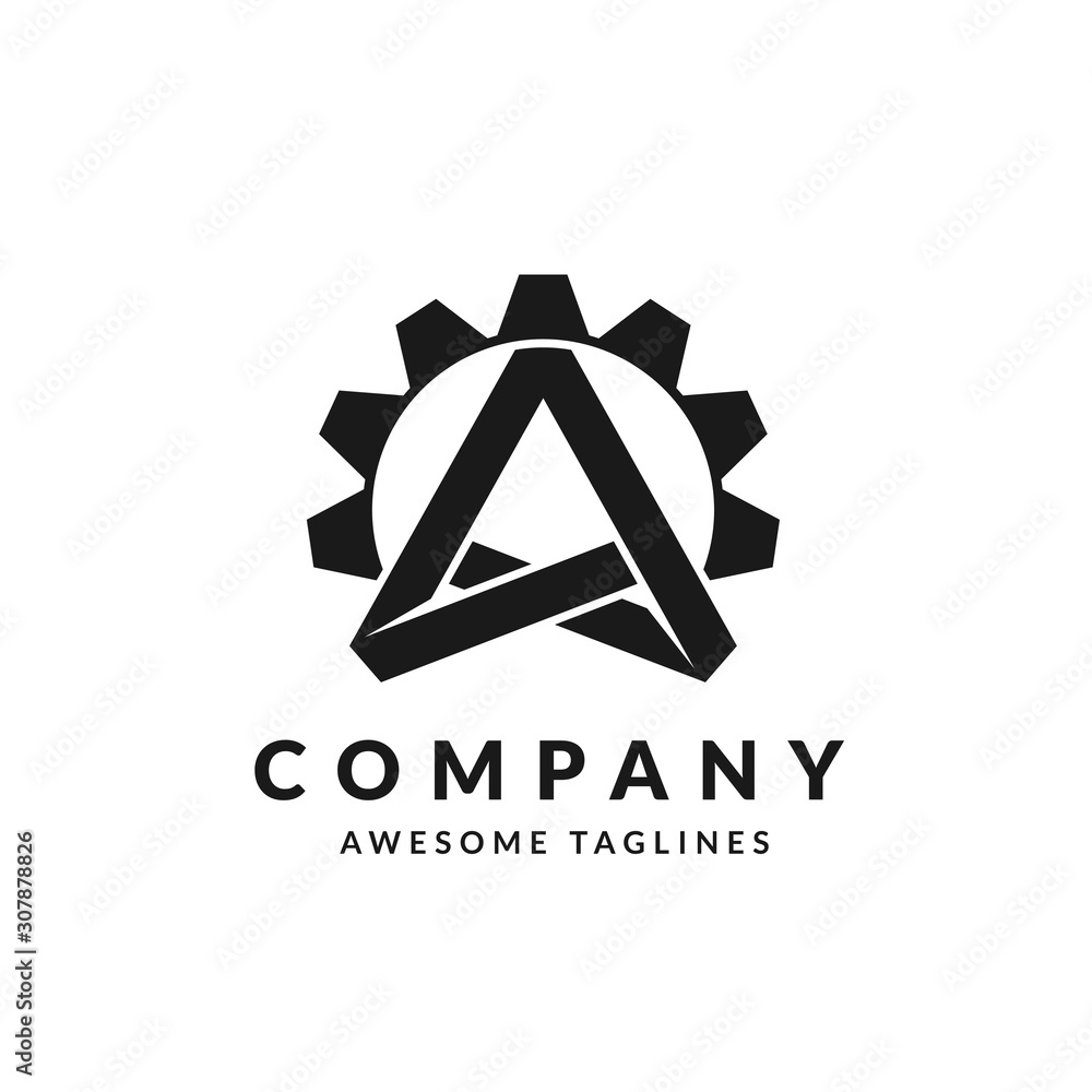 Fototapeta premium initial letter A with Gear Logo Template vector icon illustration design