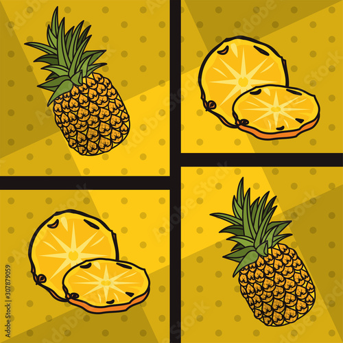 Fototapeta Naklejka Na Ścianę i Meble -  poster pop art style with pineapples
