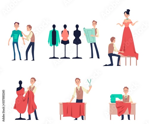 Dressmaker or tailor sewing and working set vector illustration isolated.