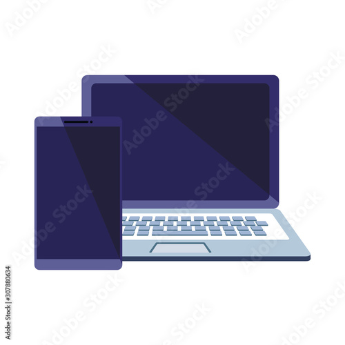 Laptop and smartphone design, Digital technology communication social media internet web and wireless theme Vector illustration