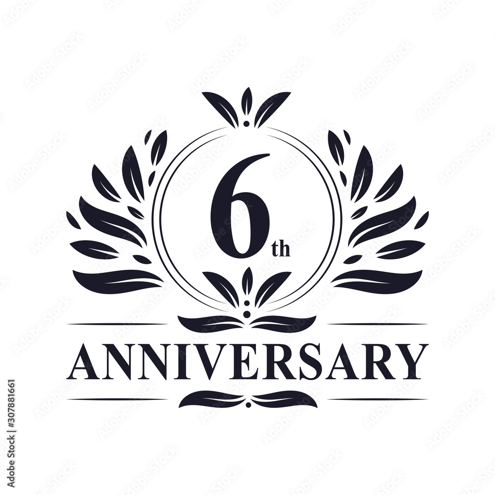 6 years Anniversary logo, luxurious 6th Anniversary design celebration.