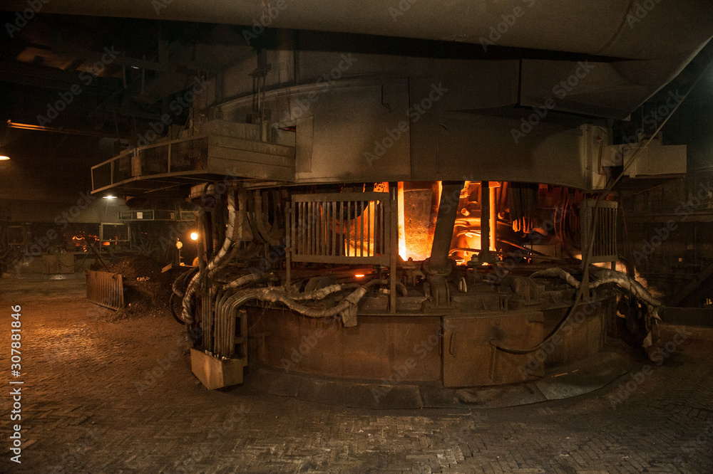 Production process in the steel mill. Arc furnace
