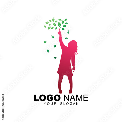 Girl logo pointing to the leaf