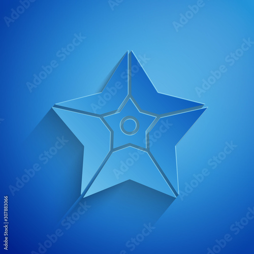 Foto Paper cut Christmas star icon isolated on blue background