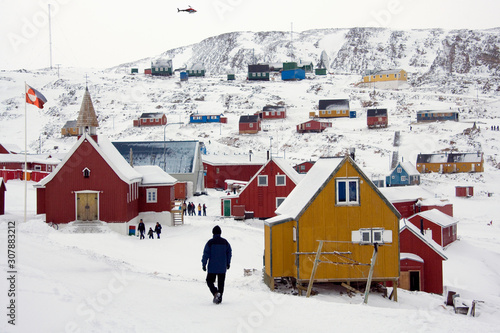 Town of Ittoqqortoormiit at entrance to Scoresbysund - Greenland