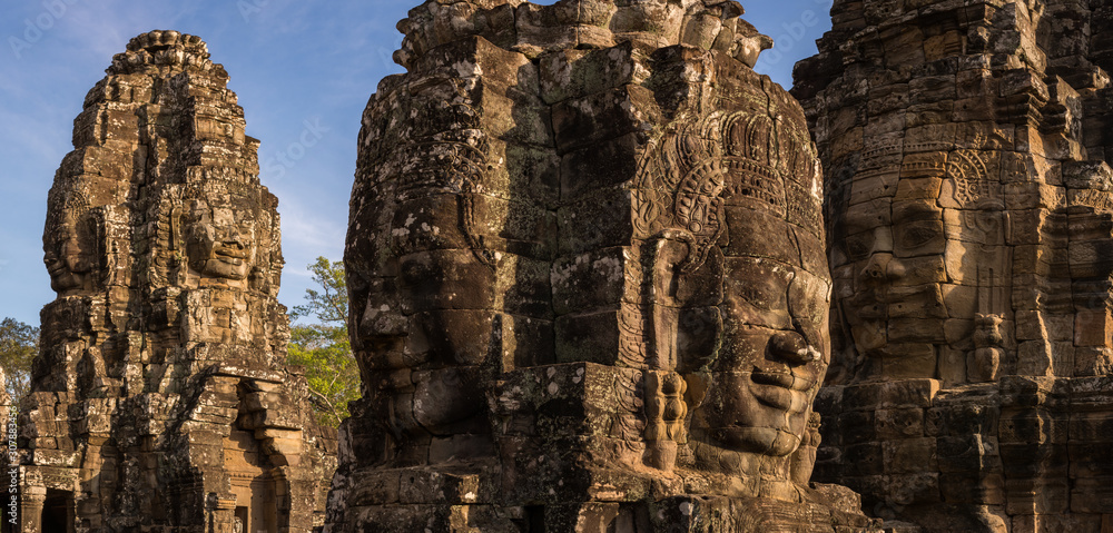 Faces of Bayon Temple Panorama