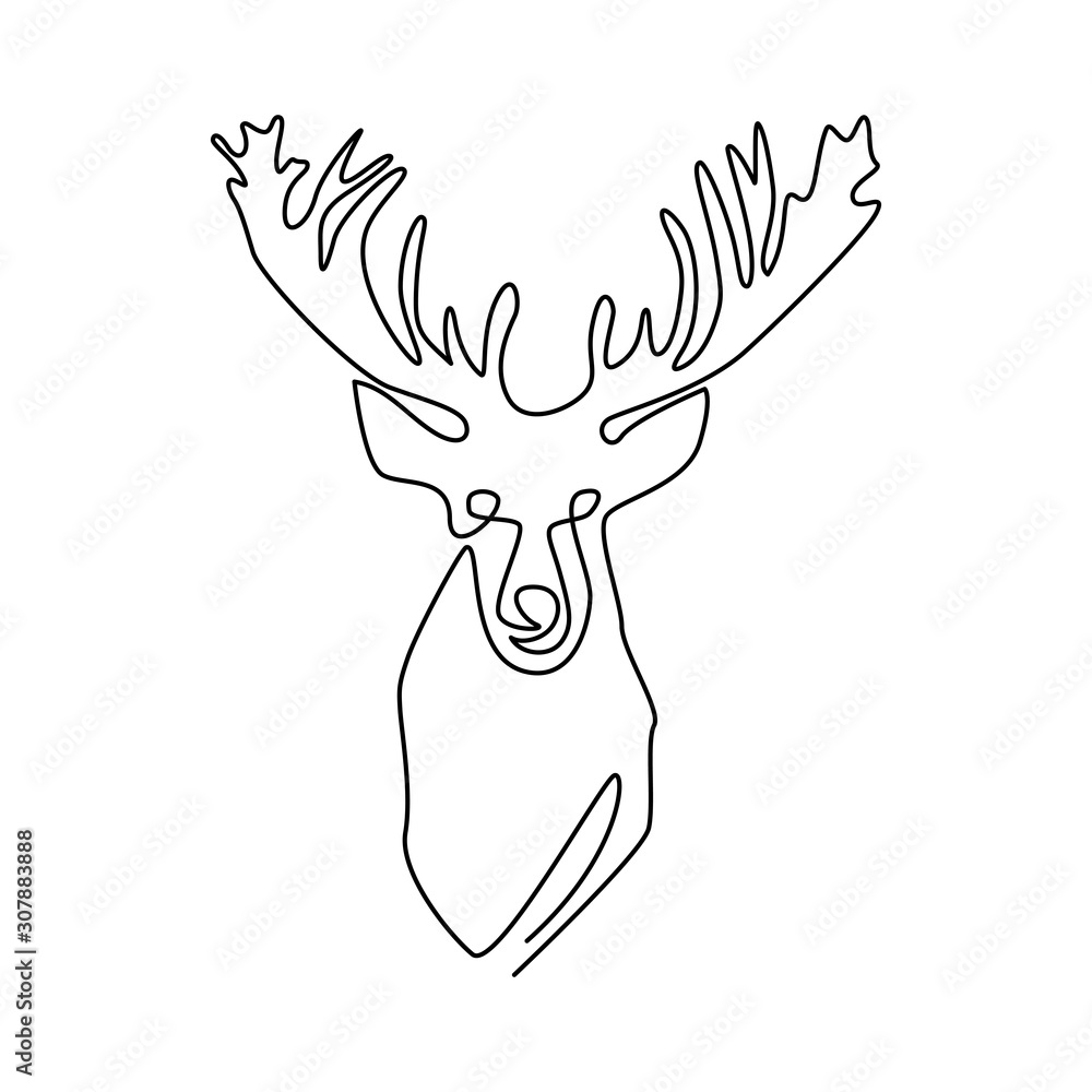 Continuous one line drawing abstract deer head. Modern one line animal  illustration, aesthetic contour. Vector illustration Векторный объект Stock  | Adobe Stock